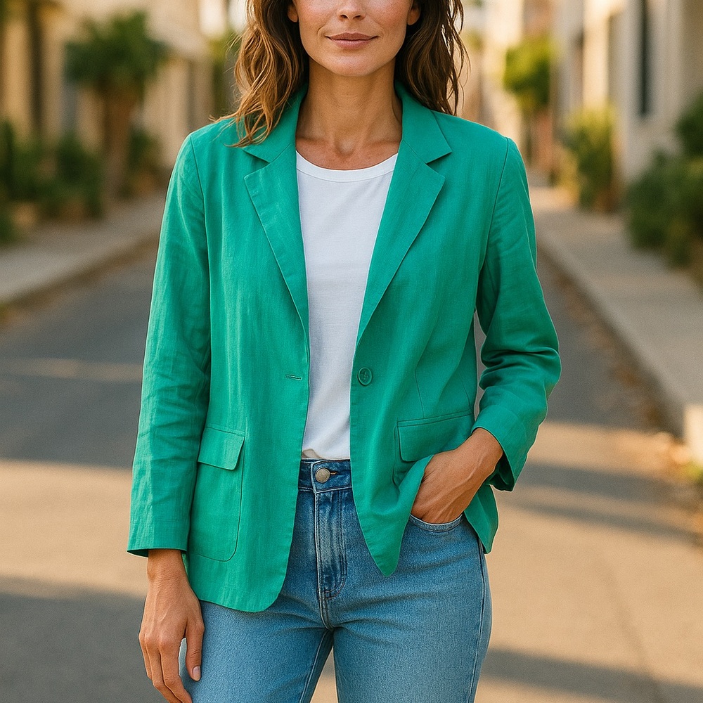 Eileen Fisher Emerald Green Single-Button Blazer - Picture 12 of 12